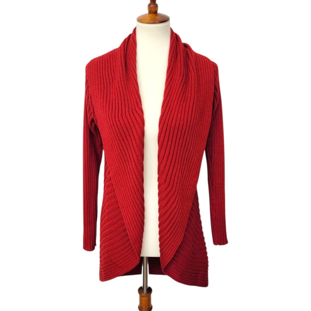 Simply Natural Alpaca Open Ribbed Cardigan Sweater Long Sleeve‎ Red One Size OS